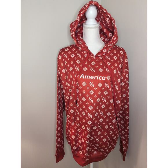 American AF by Greater Half hoodie logo red and white sweatshirt - Picture 1 of 8